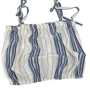 Cato Womens Crop Top Tank Cami Striped Tie‎ Shoulder Blue White Size Large